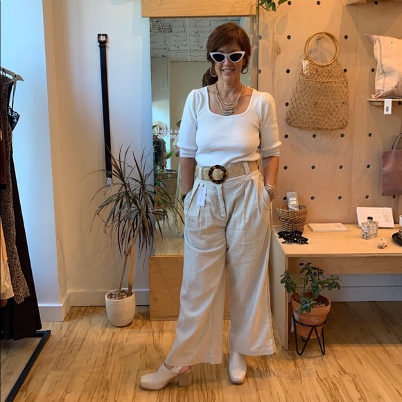 • house of sunny high waisted grommeted contrast thread pleated trousers • - Picture 3 of 16